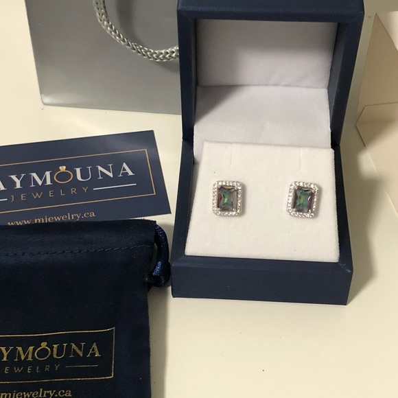 STERLING SILVER RAINBOW TOPAZ RECTANGULAR EARRINGS - Picture 6 of 9